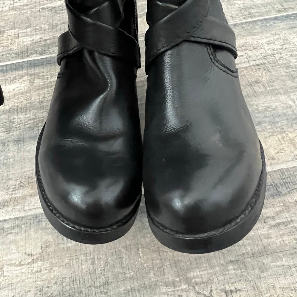 Frye Kelly Black Leather Over the Knee Boots Buckle Strap Block Heel Riding boot - Picture 3 of 12